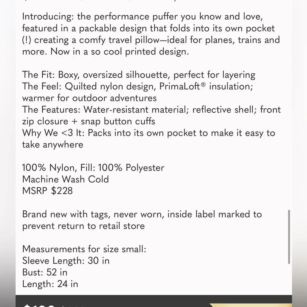 Free People Pippa striped Packable PufferJacket Steel Peach Combo - Picture 4 of 10